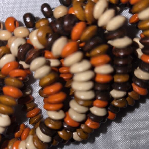 Multi Strand Seed Beads Necklace Fashion Fall Color Orange Brown Cream Costume - Picture 4 of 9